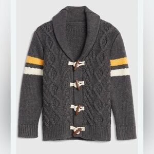 GAP Charcoal Cable-Knit Kids Toggle Cardigan with Yellow & White Stripes